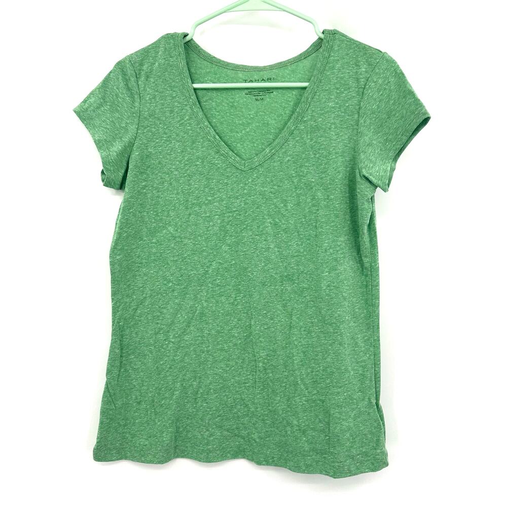 Tahari Size Medium Shirt Green Lightweight Short Sleeve Essential Tee Basic